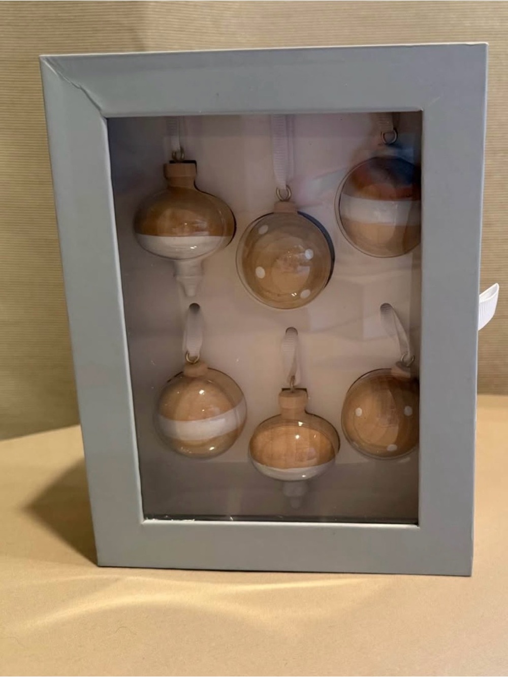 Neutral Tan and White Wood Small  Holiday Ornament Set by Sugar Paper for Targe